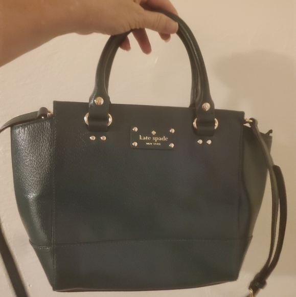 Kate Spade New York Camryn Wellesley Satchel Crossbody Green Leather Bag. - Picture 13 of 16